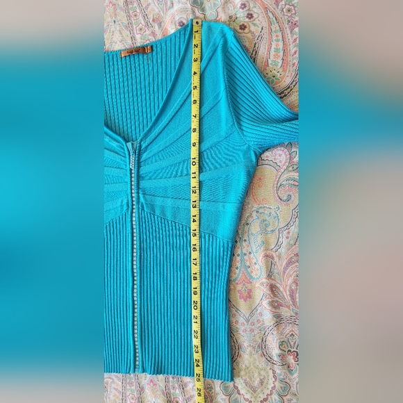 Belldini Blue Stretchy Cardigan Top - Rhinestone Zip - Size Large - Picture 6 of 9